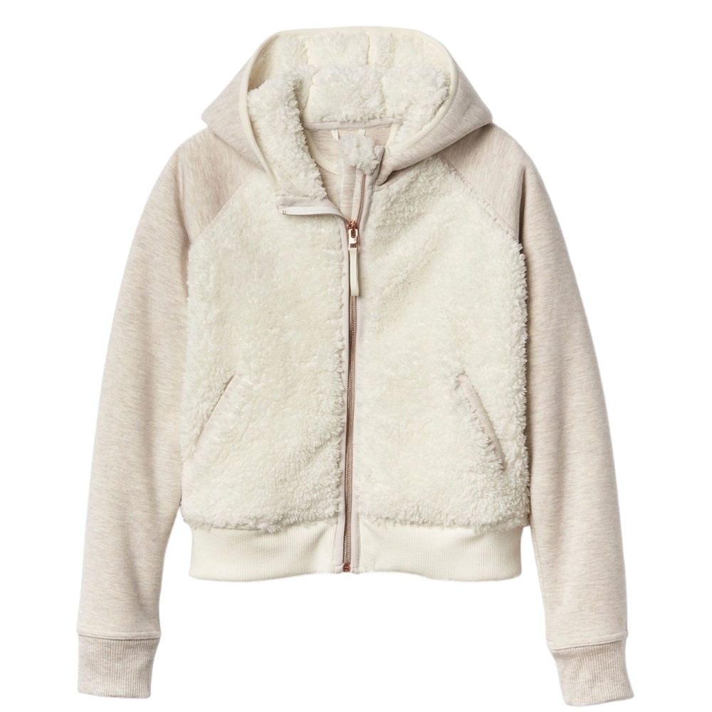 Athleta Girl Fleece Sherpa Full Zip Hoodie Jacket Oatmeal Heather size XL/14